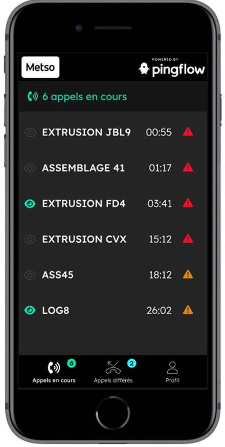 Aperçu de l'application andon pour Metso