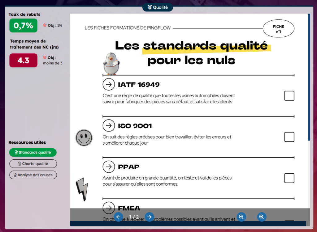 capture écran de l'onglet qualité du nouveau template d'animation d'équipe